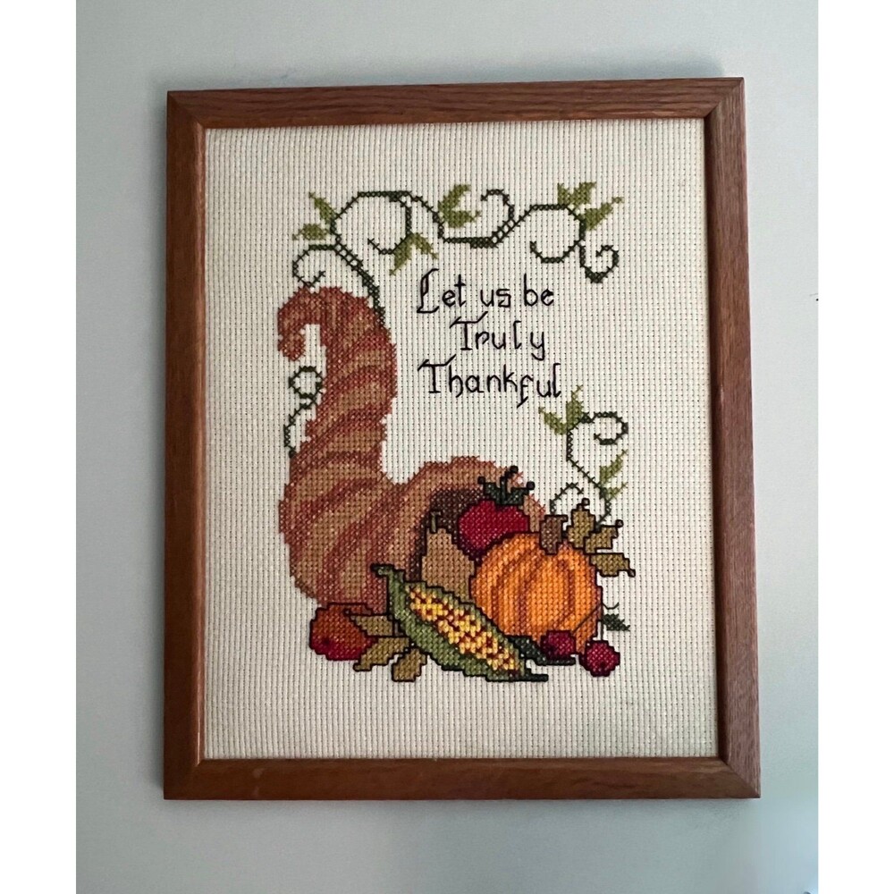 1950s Vintage Thanksgiving Harvest Cornucopia Needlepoint Art Print Piece
